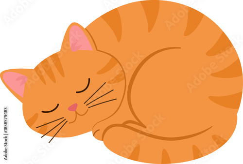 Cute Ginger Tabby Cat Sleeping Curled Up, Vector Illustration for Bedding Patterns, Pajamas, and Nursery Decor