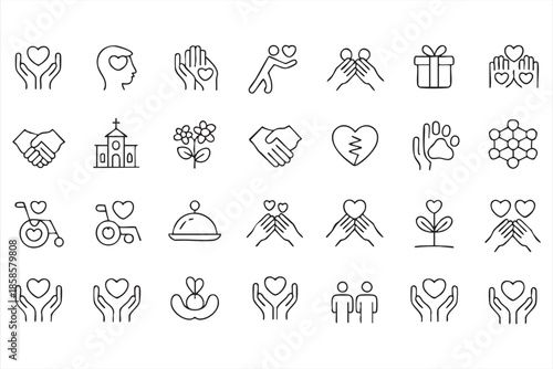 Social Good Line Icons for Volunteer Programs and Donations