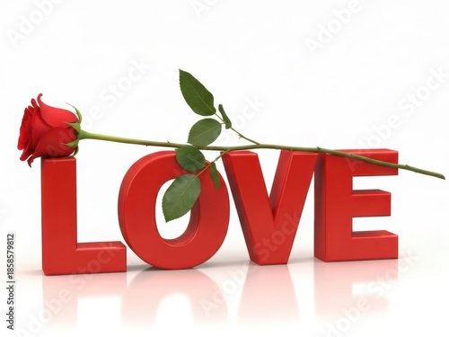 Red rose on love letters isolated on white background