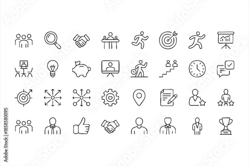 Business Strategy Line Icons for Management and Productivity Platforms