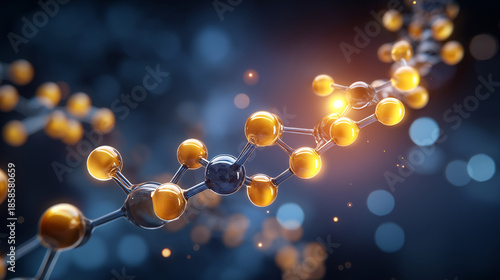 Cortisol molecular structure visualization, stress hormone in scientific detail, biochemical composition, steroid hormone, molecular model, with copy space