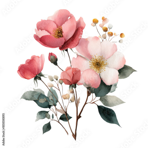Soft watercolor flowers on white
