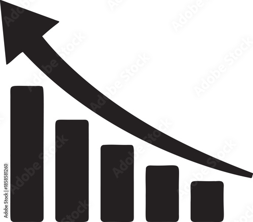 Growing Bar Chart with Upward Arrow for Business Financial and Market Success