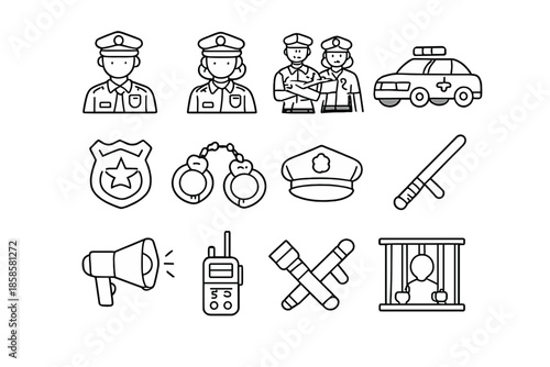 Police Icons Collection on Gray Background