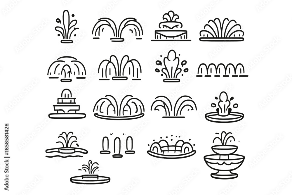 Ταπετσαρία Collection of fountain icons in outline style