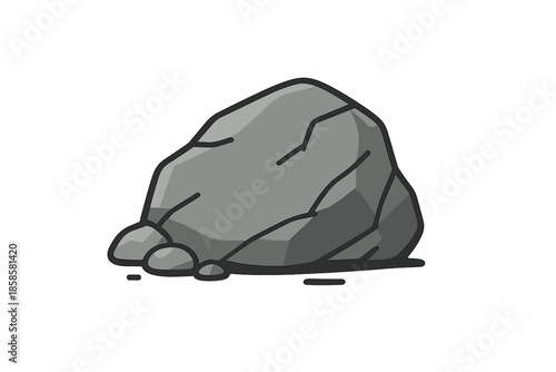 Cartoon Rock on Green Gradient Background