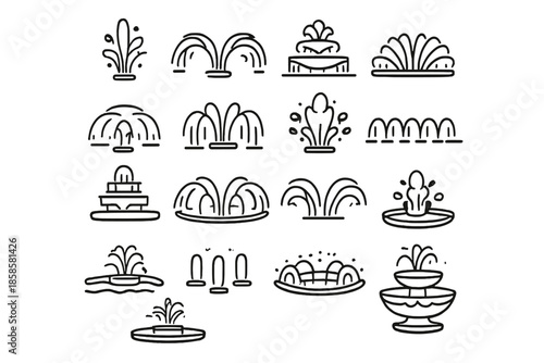 Collection of fountain icons in outline style