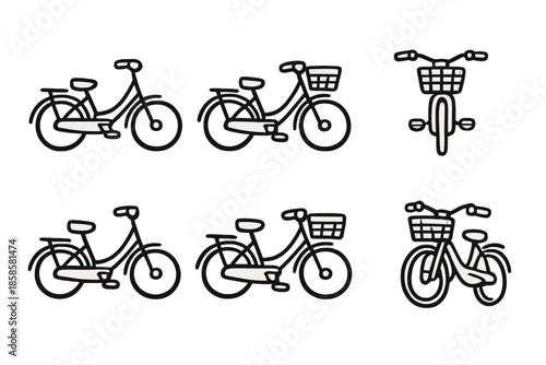 Set of bicycle icons with baskets