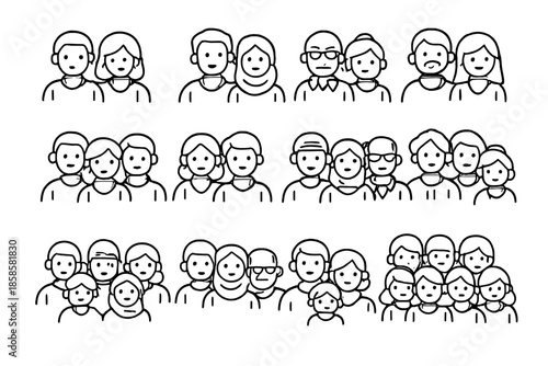 Diverse Group of People Icons in Rows