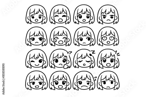 Chibi Anime Emote Set with Various Expressions