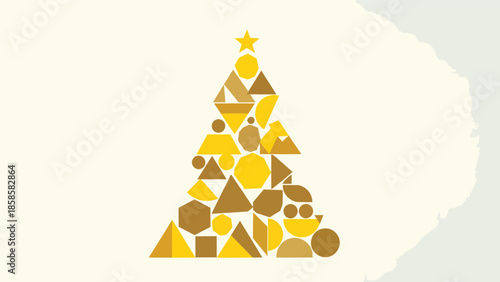Golden Christmas Tree Mosaic Design Element.