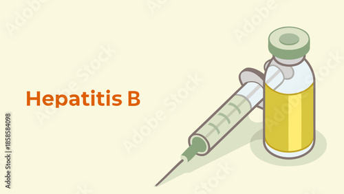 Hepatitis B vaccine vial and syringe medical illustration for healthcare and immunization concepts isolated on light background
