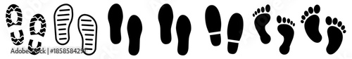 Human Footprint and Shoeprints Icons Vector Set