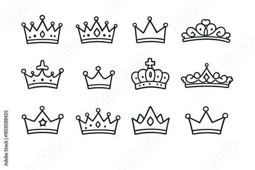 Collection of Stylized Crown Icons on Dark Background