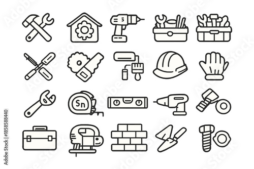 Collection of construction and DIY tools icons