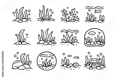 Aquatic Plants and Underwater Scenes - Icon Set