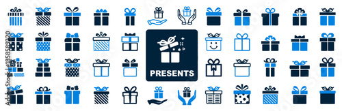 Huge Set of Different Gift Boxes Vector Illustration in Trendy Colors Isolated on White Background for Holiday Decor and Web Design Exactly Two Hundred Characters