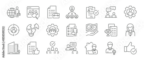 Human Resources and Management Line Icon Set for Employment