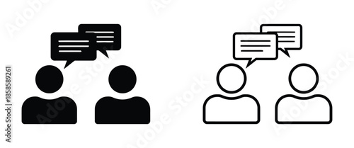 Icon of Two People Communicating with Speech Bubbles Representing Interaction Discussion and Collaboration Vector Illustration Isolated on White Background