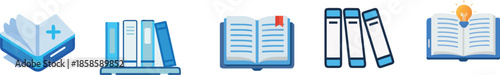 Blue Education Literature and Library Book Icon Set