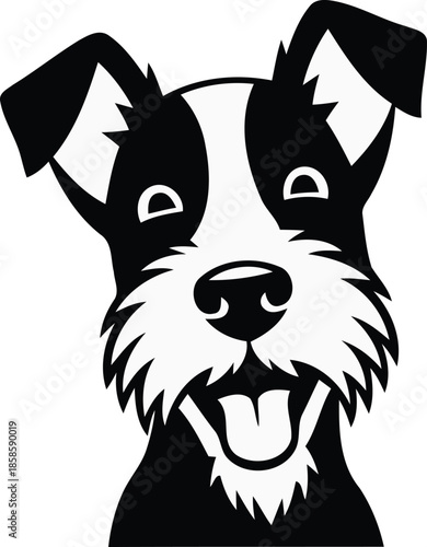 Happy dog face with open mouth and tongue out