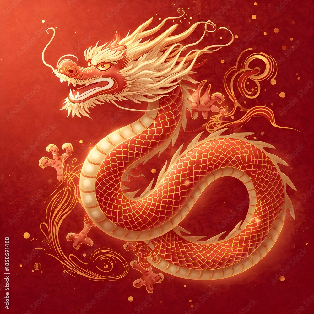Obraz premium Golden Dragon Chinese New Year Artwork Symbolizing Power and Prosperity. 