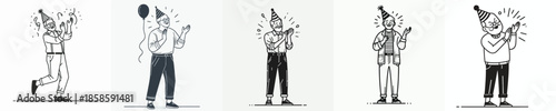 vector line art full body of grandfather clapping in party