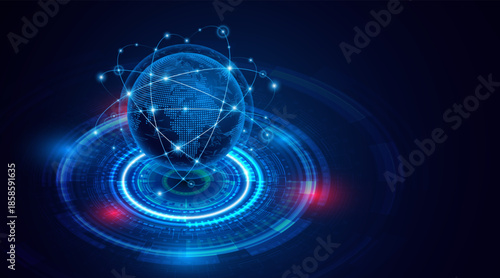 Global connection network background. World map. High-speed internet technology concept or fast wireless data transmission. modern internet network connection technology background
