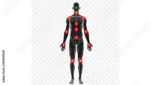 Full body 3d human model with red dots suit standing