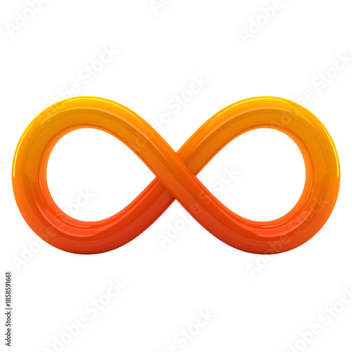 3D render of a glossy, gradient orange infinity symbol on a black background