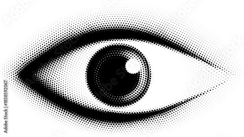 Black and white eye with whisker pattern isolated on a transparent background