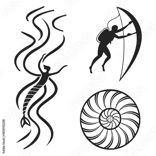 Abstract marine life silhouettes