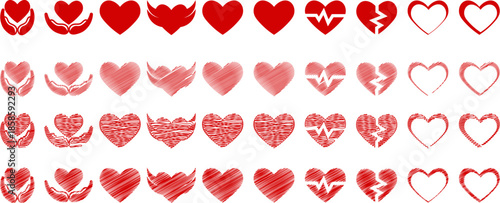Hearts for happy valentine 14 February doodle set. Abstract romantic lovely heart clip art icon