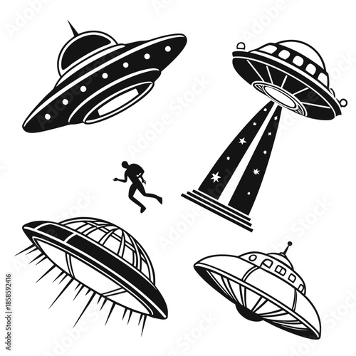 Illustrations of ufos and aliens