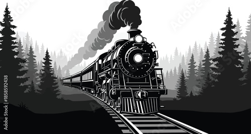Railroad Steam Silhouette Vector Art
