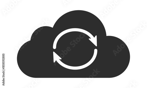 A minimalist cloud symbol with two arrows indicating sync, representing digital storage and cloud computing services.
