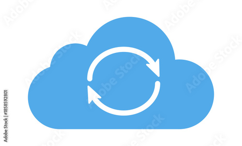 Conceptual illustration of cloud computing with synchronization arrows, emphasizing data management and accessibility.