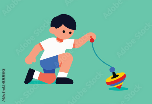 Child playing with a colorful spinning top toy