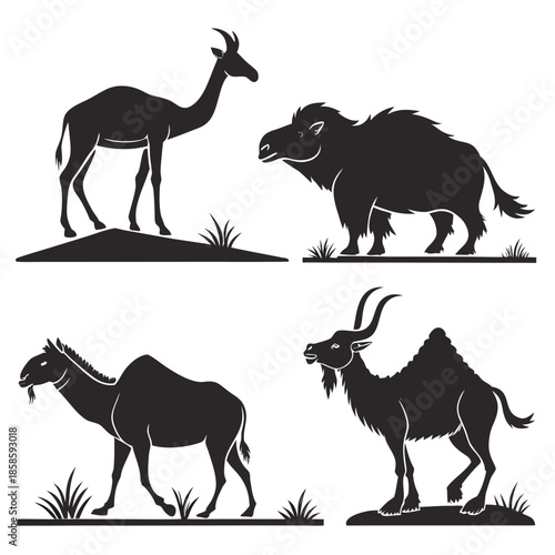 Silhouettes of various mountain animals