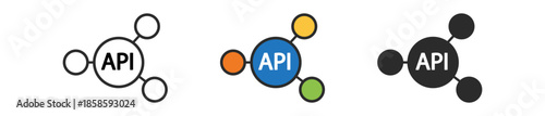 Three distinct API icons showcasing different color schemes and designs, emphasizing technology and connectivity.