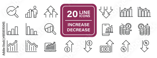 Increase decrease line icons set of market rate financial accounting data diagram vector illustration