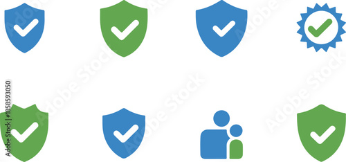 a collection of colorful shield icons featuring check marks and a badge symbolizing security trust protection and verification services for various applications