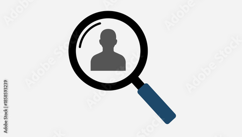 Magnifying Glass Searching for Person Icon in Dark Color on Bright Studio Background, User Recruitment or Human Resources Search Symbol, Find People Concept