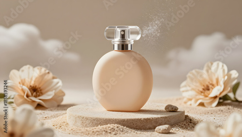 A Perfume Bottle on a Floral Backdrop