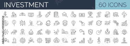 Investment Icons Set Containing 60 Editable Icons Related to Investment Management and Business Finance Such as Growth Banking Budgeting and Stock Market