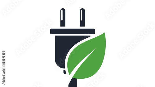 Eco-friendly electric plug with green leaf representing clean energy and sustainability on isolated white background