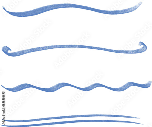 ざらつきのある青い水性ペンタッチのラインセット　Adobe Illustrator Artwork