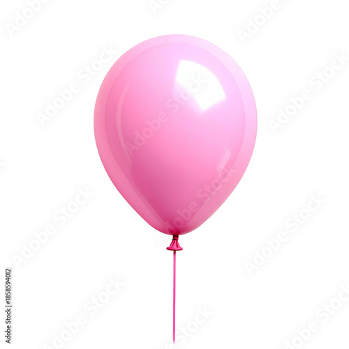 A single pink balloon, round and shiny, floating against a stark black background