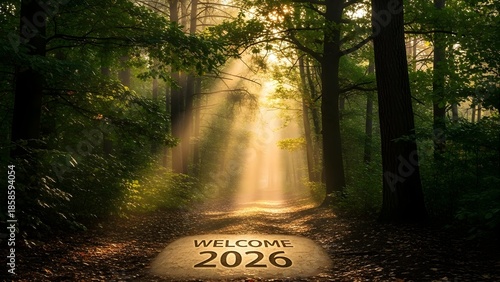 Forest Path Sunlight, Happy New Year 2026