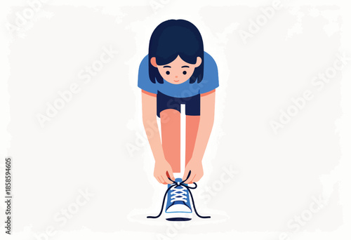 Person tying blue shoelaces on a blue sneaker, ready for an activity